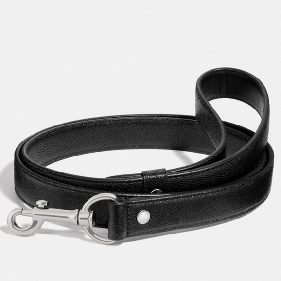 Coach Dog Coach Large Leather Pet Leash Blacksilver New With Tags